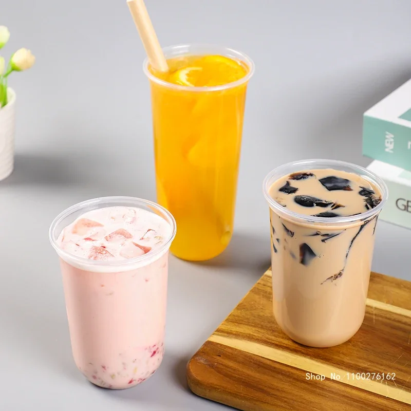 

50pcs Disposable Boba Tea Cup Transparent Plastic Cups 500ml 700ml Ice Cream Milk Tea Yogurt Jucie Coffee Beverage Cups