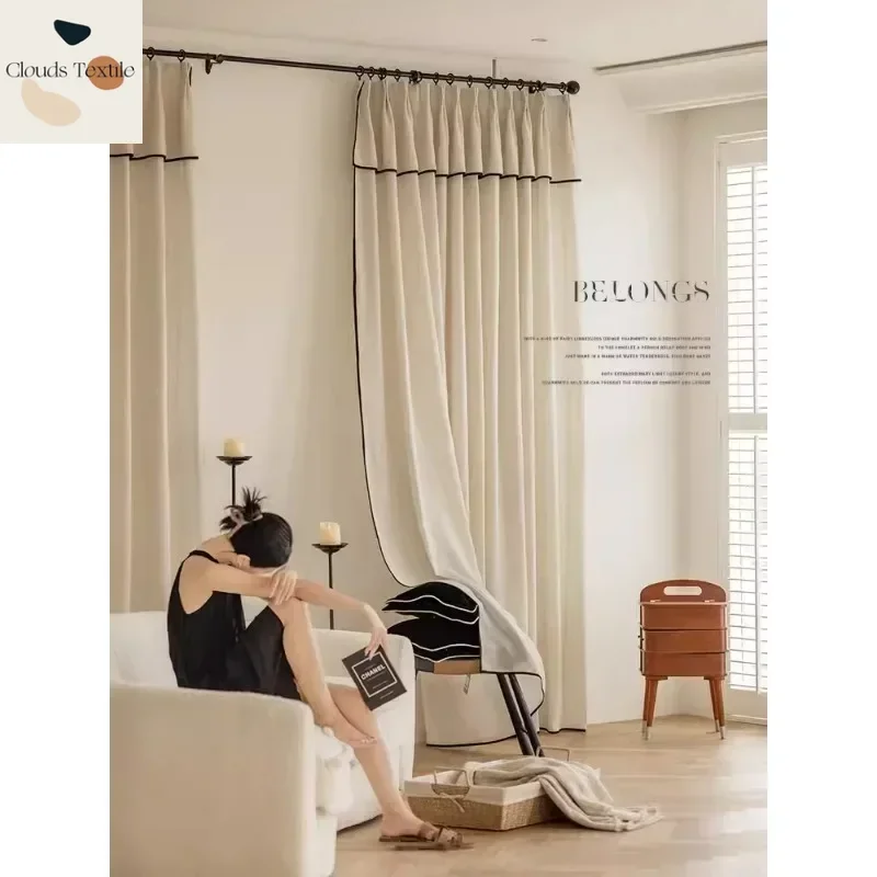 French Vintage Valance New Cream Style Curtains for Living Dining Room Bedroom Japanese Linen Black Edge Valance Customize