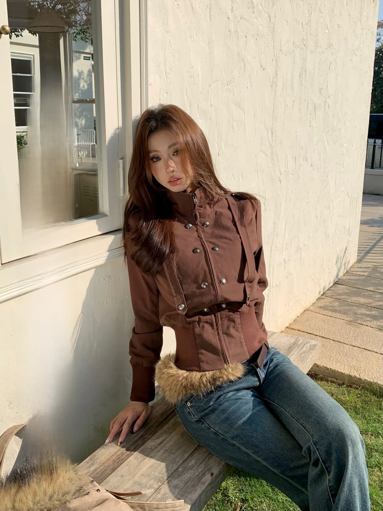 

ZhenZhen Lazy American Style Stand Collar Button Workwear Short Jacket Women's Spring Autumn Slimming Versatile Casual Coat