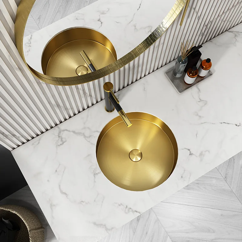 Top Quality Round Gold SUS304 Stainless steel Golden 386*386*120mm Basin sink Luxury Lavabo Wash basin Popular design hand basin