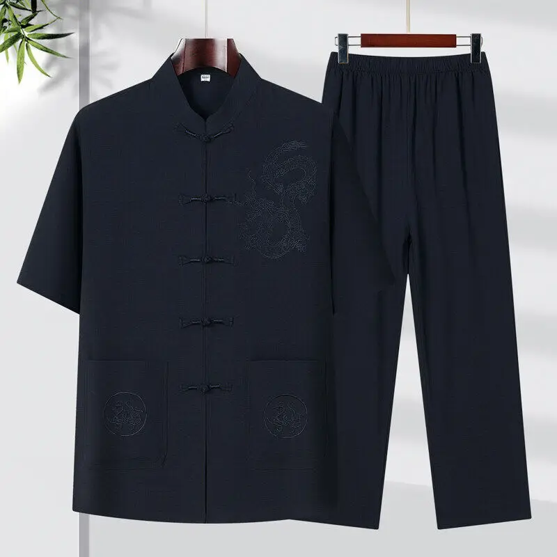 

2025 summer new style Sportswear Shirts + Pants Men's Casual Sets Male Fashion Chinese style men shirts and trousers size M-4XL