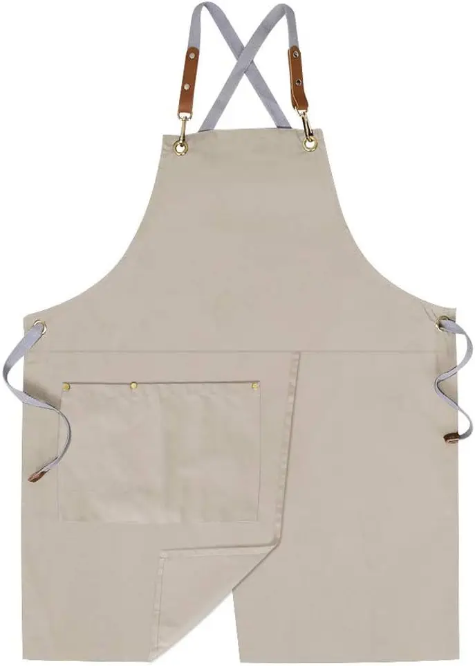 

Crossback Apron with Pockets x2, Split Apron Adjustable Straps M-XXL Canvas Beige