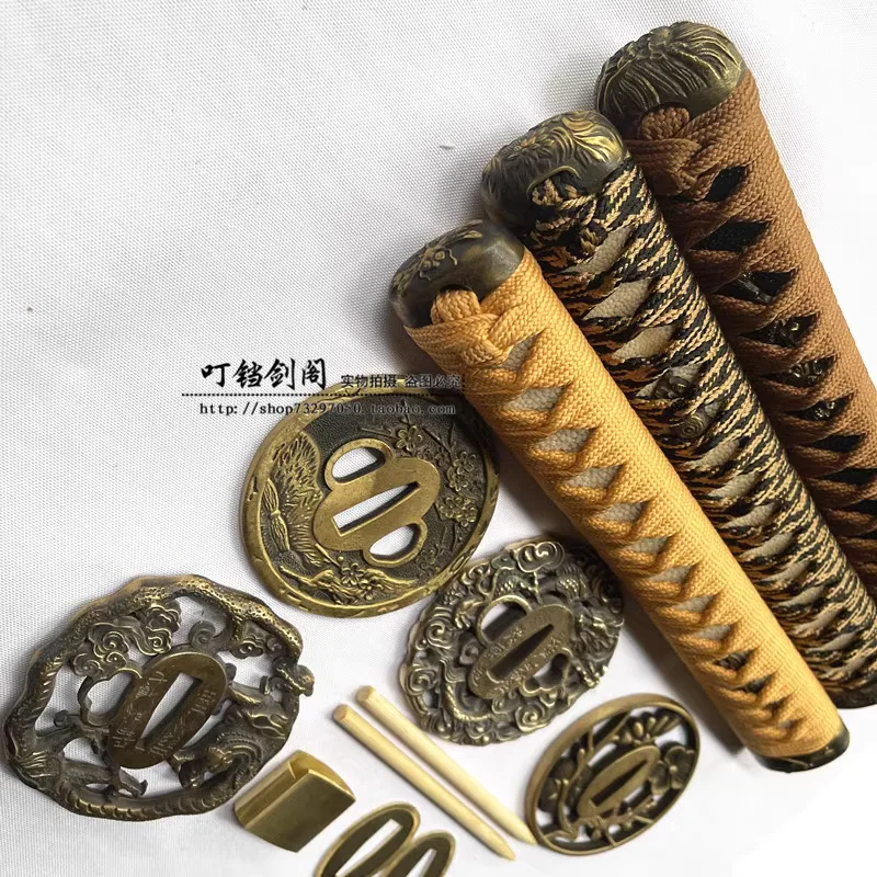 DIY 26cm Slightly Curved Katana Tsuka Set w/ Copper Tsuba,Habaki & Seppa, Genuine Fish Skin, Several Colors for Choice