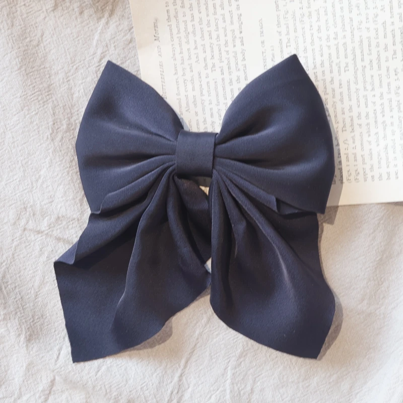 Elegant Bow Ribbon Hair Clip Fashion Simple Solid Satin Spring Clip Hair Pin Retro Headband with Clips Girls Hair Accessories