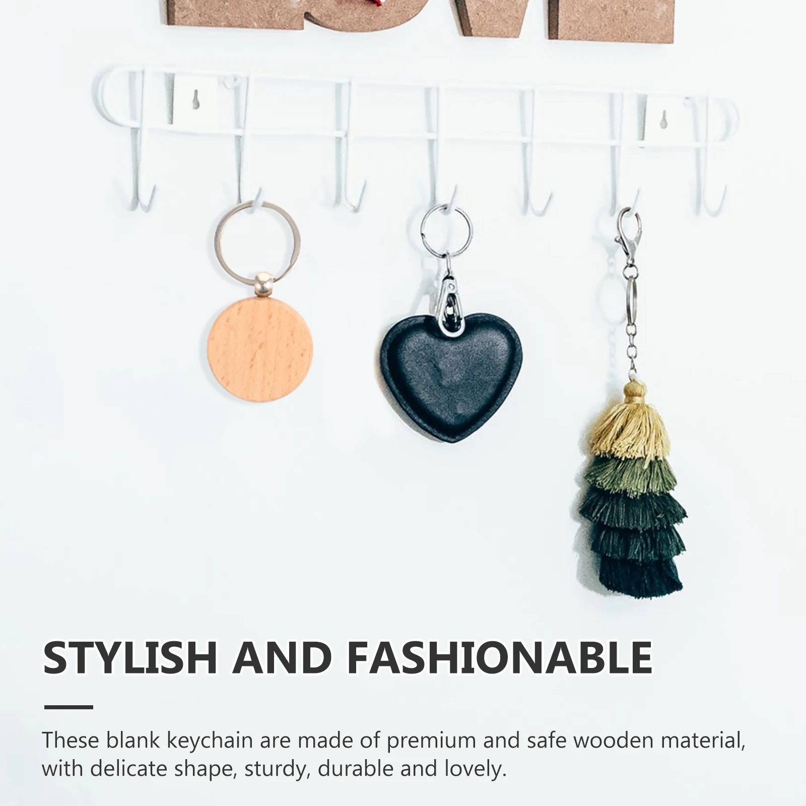 

15Pcs Beech Wood Keychains DIY Blank Wooden Key Holders Personalized Craft Keyrings for Keys Bags Handbags Belts