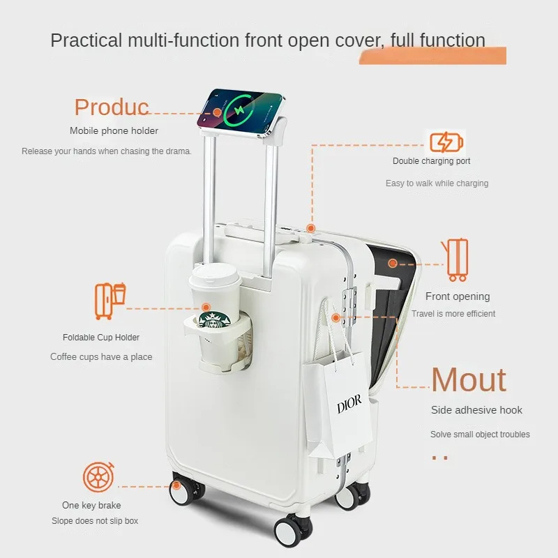 Front Opening Zipper Travel Suitcase Luggage on Mute Universal Wheel Fashion Multifunction Carry-Ons Cabin Boarding Bag