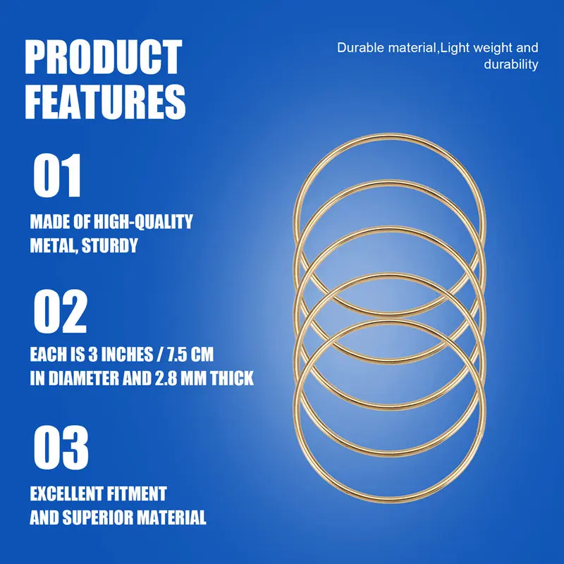 

A21I-10 Pack 3 Inch Gold Dream Catcher Metal Rings Hoops Macrame Ring For Dreamcatchers And Crafts