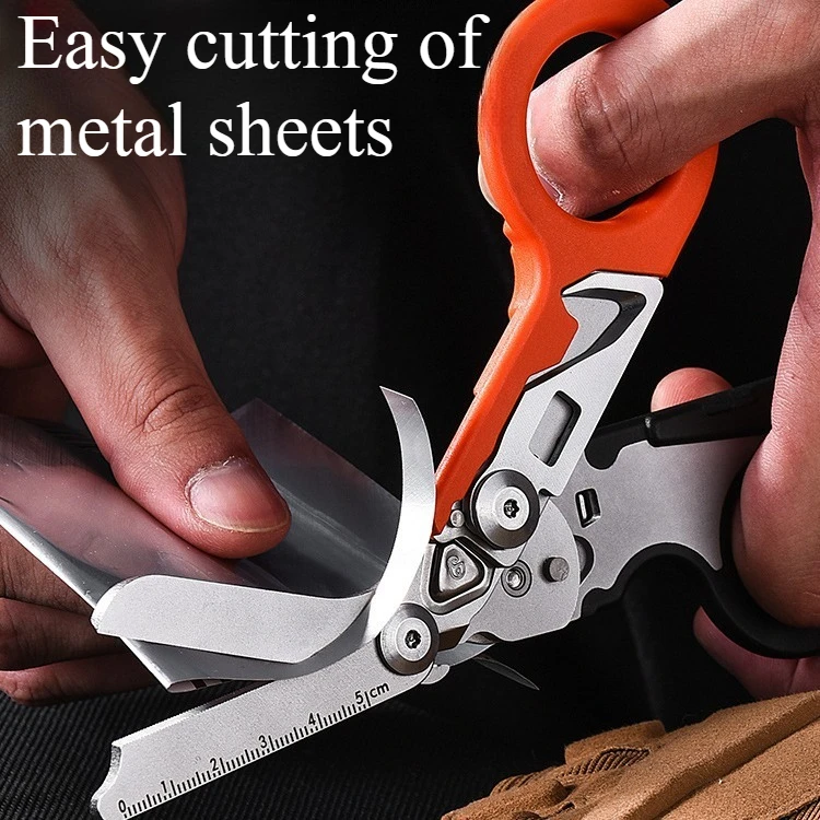

Stainless Steel Scissors, Multifunctional Tactical Pliers Outdoor Survival Scissors Foldable and Stretchable Creative Small Tool