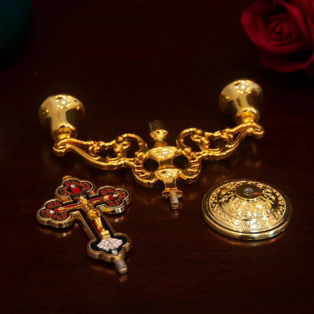 HTISOK Katholischer Kerzenhalter Kreuz Doppelkerzenhalter Religiöse Kirchendekoration Christliches Geschenk Katholischer Kerzenhalter – Detail 5
