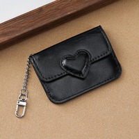 Cute PU Leather Car Key Chain Lightweight Multi-card Card Holder Heart Shaped Anti-magnetic Small Wallet Women