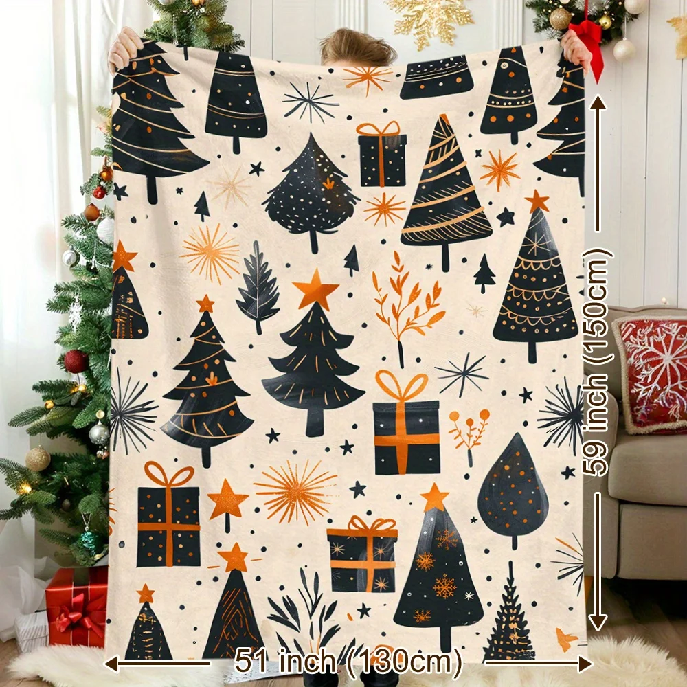 Cozy Christmas-Themed Flannel Blanket - Soft, Warm Throw with Snowflakes, Trees & Gifts Design - Perfect for Naps, Camping
