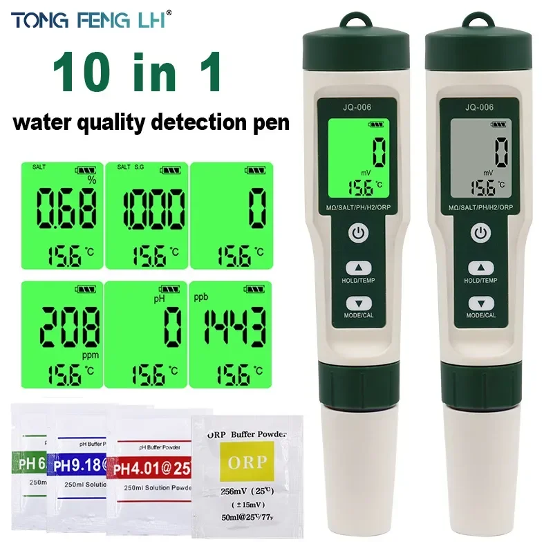 

New 10 in 1 Water Quality Tester PH/TDS/EC/SALT/TEMP/S.G/ORP/H2/Fertile/Resistivity Tester Pen For Aquarium Swimming Pool