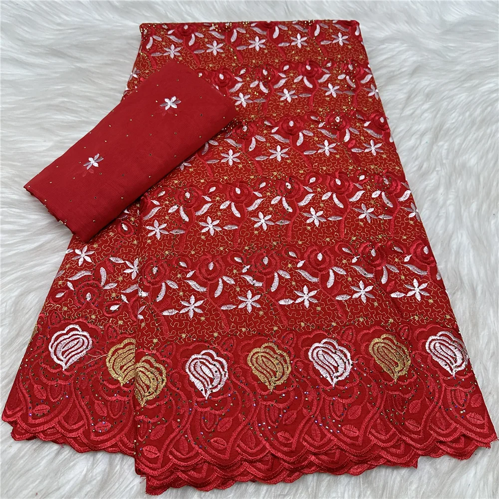 Luxuriöser 5+2 Yards Schweizer Voile bestickter Spitzenstoff aus nigerianischer Baumwolle, trockene Spitze mit Steinen für Kleidung, Nähmaterialien 31A34