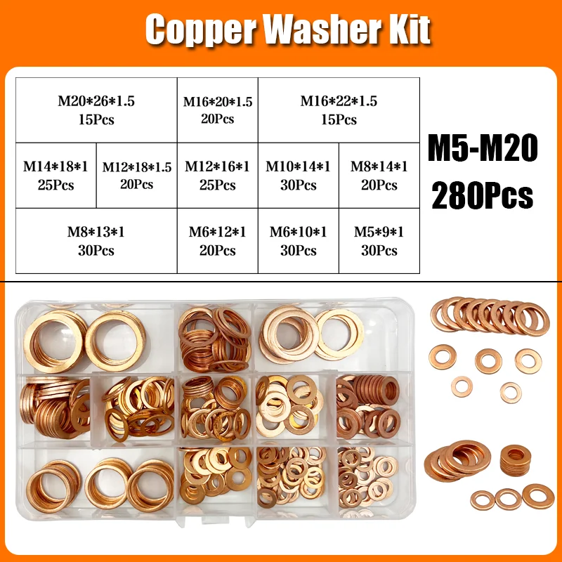 Solide reine kupfer flache waschanlage messing boot zerquetschen waschanlage dicht ring kupfer öl stopfens cheibe metall halterung o ring m2 m3 m4 M6-M20 – Detail 10