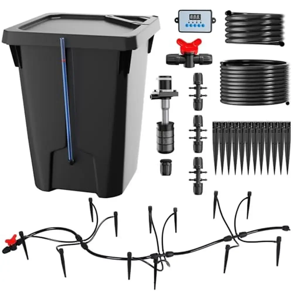 Automatic Plant Watering System Timer Drip Irrigation Kit 12 Emitters 65.6FT Tubes 7 Gal Reservoir