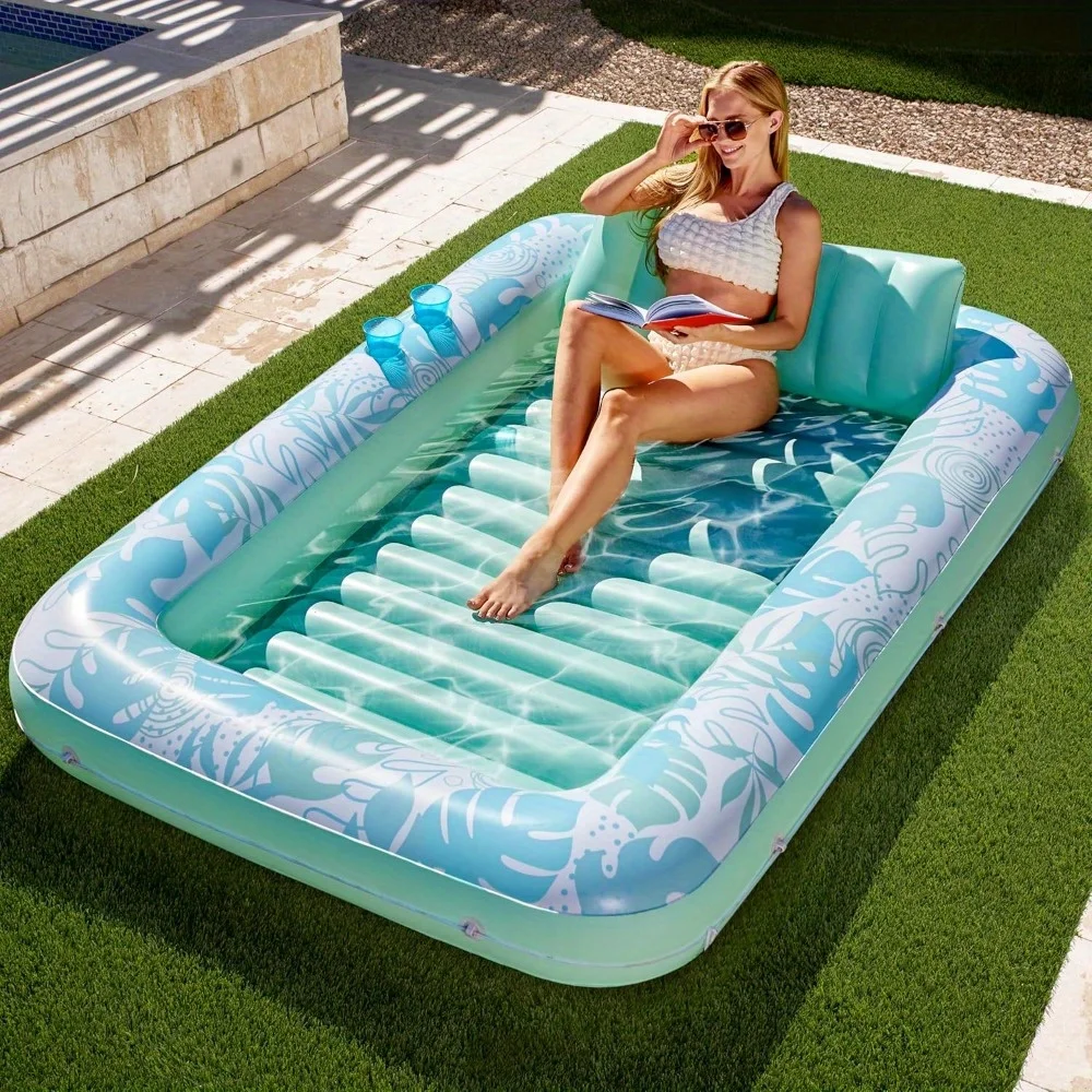 

JOYFY Inflatable Tanning Pool Lounger Float 85" x 57" Extra Large Pool Floats Sunbathing Bed Lounge Blow Up Ball Pit Party Gifts