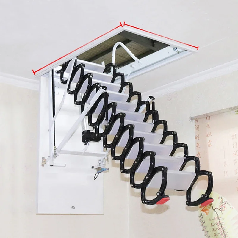 

Electric attic stairs with handrails remote control ceiling folding telescopic ladder with hatch