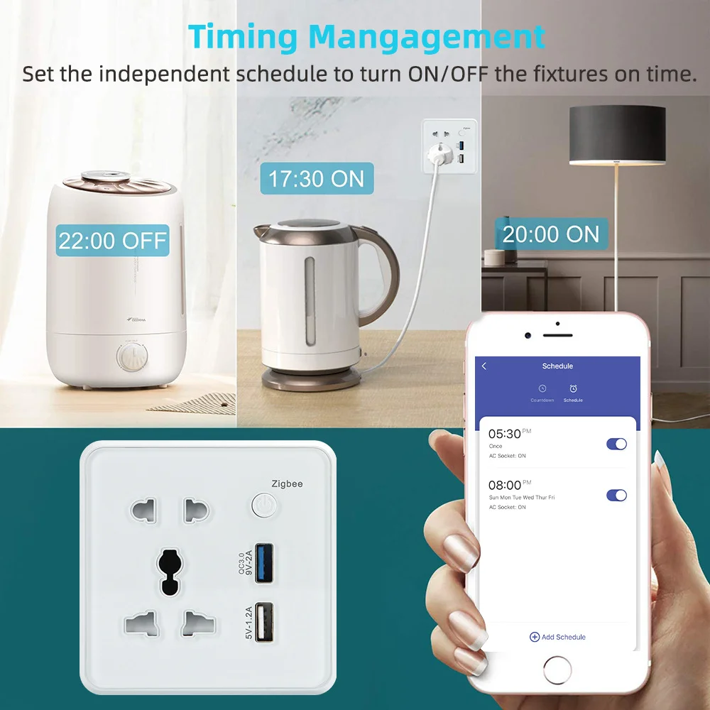 Tuya Smart Socket Wifi Zigbee Supports US UK EU KR Plug Wifi Smart Socket 2 USB Wall Socket QC3.0 Works with Alexa Google Home