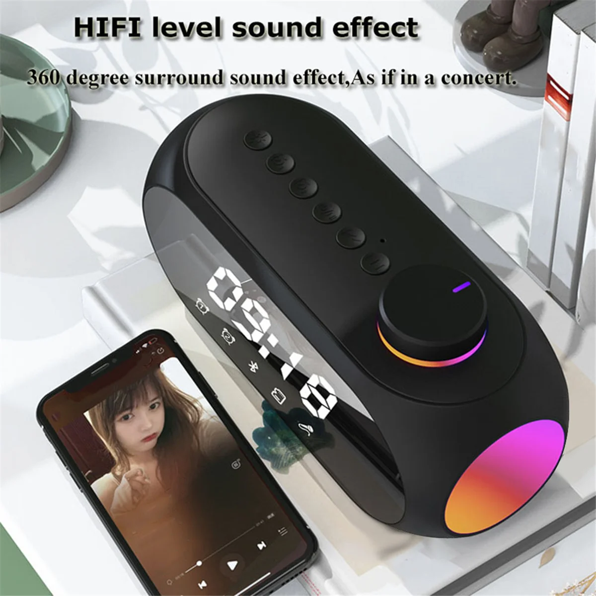 

[stock] Portable Mini FM Radio Receiver Hifi Sound RGB Bluetooth Speaker with Clock Dual Alarm Clock Support Handsfree -A