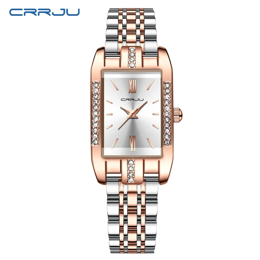 CRRJU Ladies Wristwatch Gold Diamond Watch Women Quartz Watches Luxury Stainless steel High Accuracy Waterproof Watches