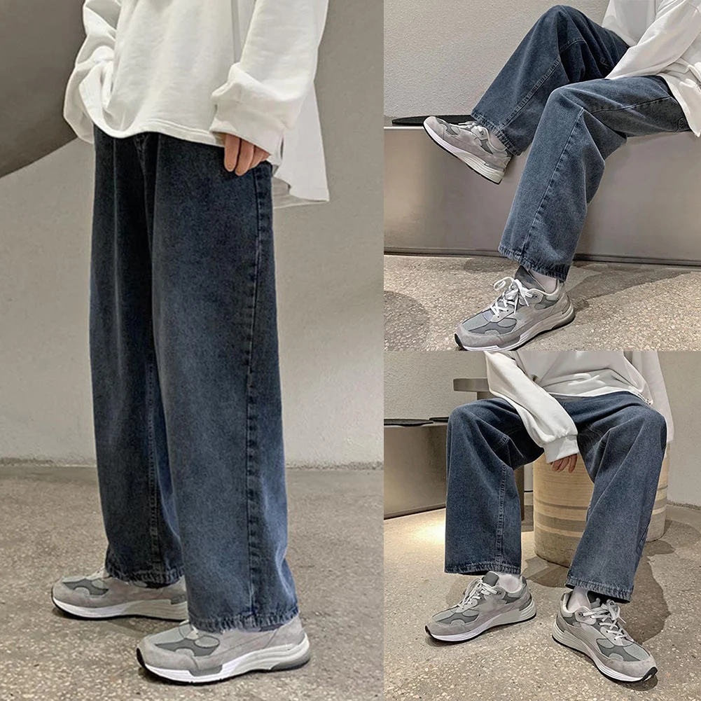 Jeans lavati da uomo Pantaloni dritti larghi alla moda Pantaloni larghi retrò Casual