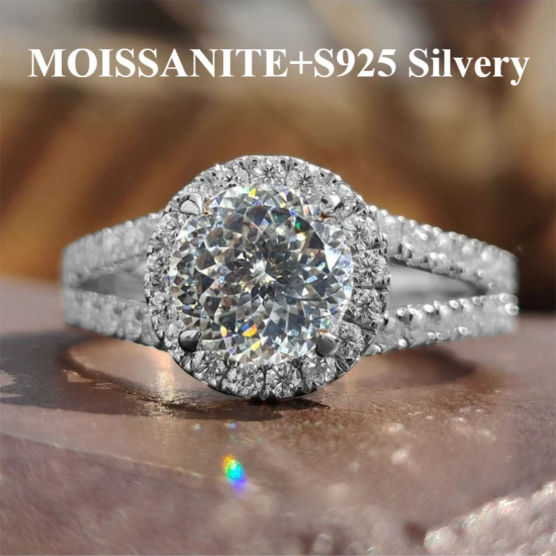 

Moissanite S925 Silver Rings, 1ct 100 Sided Cut Moissanite Rings, Personalized, Simple,Versatile halo hundred faces