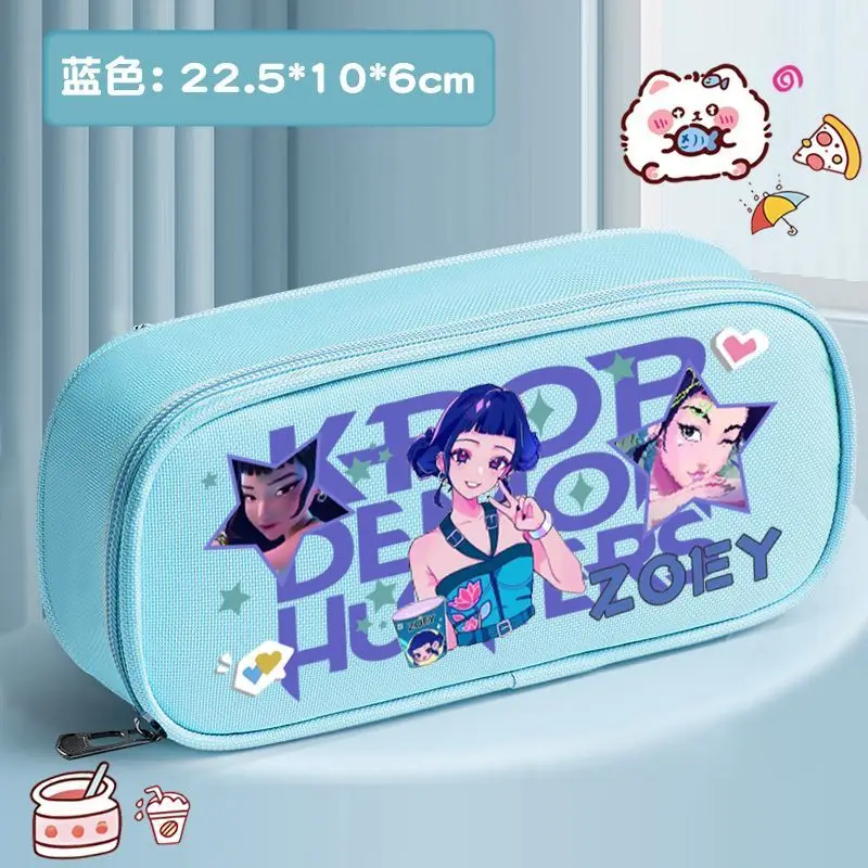 Trousse à crayons en toile à trois couches, dessin animé Demon Hunters, Rumi Mira Zoey, sac à stylos imprimé Kawaii, cadeaux pour étudiants
