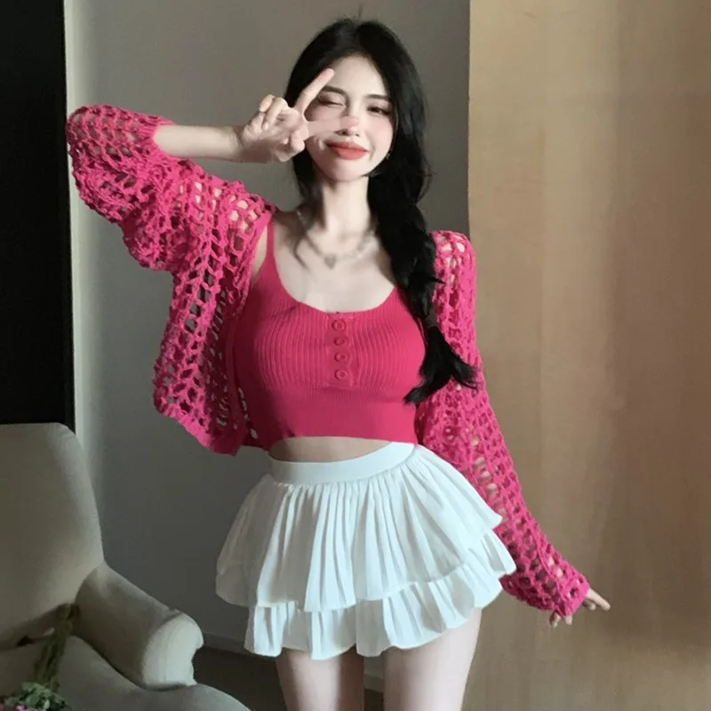 Slim Camisole Knit Cardigan Jacket Suit For Women Spring Outdoor UV Protoction Tops Casual Tops