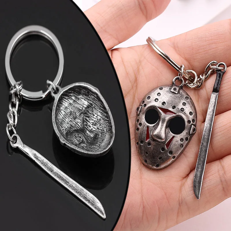 Jason Mask Metal Keychain Horror Vintage Sword Decoration Car Keychain Horror Movie Jason Hockey Mask Bag Decoration Accessories