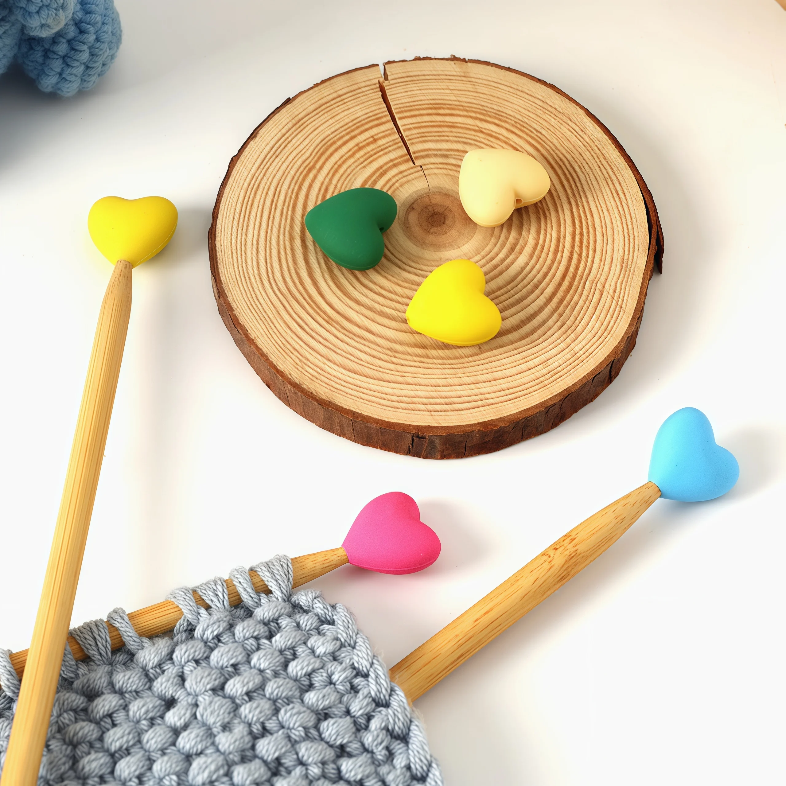 5/6 stücke Herz Stricken Nadel Punkt Protektoren Mehrfarbige Stich Nadel Tipps Stopper Silikon Nadel Kappen Stricken Zubehör – Detail 3