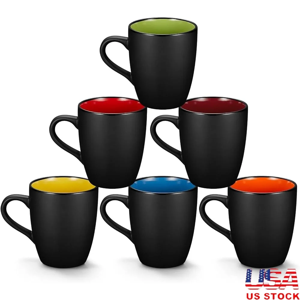 

6 Pack Porcelain Coffee Mugs Set Ceramic Coffee Cups Matte Black Durable Dishwasher Microwave Safe Ideal Tea Cocoa Cappuccino