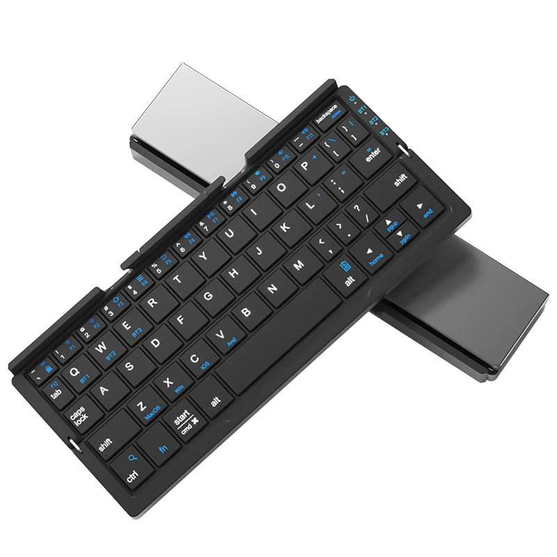 

Mini Folding BT Wireless Rechargeable Keyboard with Leather Cover Bracket for Laptop Windows Android Ios Tablet