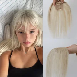5x5cm Hair Bangs Silk Skin Base Virgin European Human Hair #60 Platinum Blonde 4D Fringe Silk Top with Clips in for Women