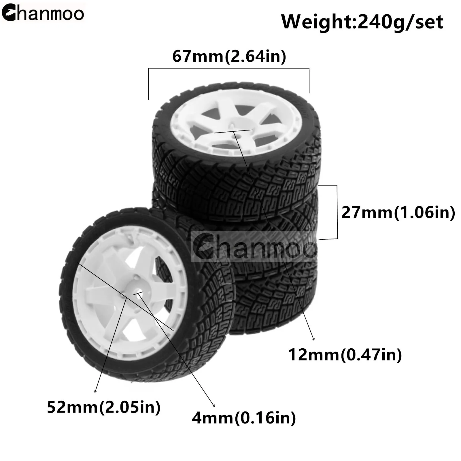 1/10 RC Racing Car Wheel Tire Rally On Road Tyre 12mm Hex for 1:10 Tamiya TT01 TT02 XV01 TA06 PTG2 HPI KYOSHO WR8 HSP Parts