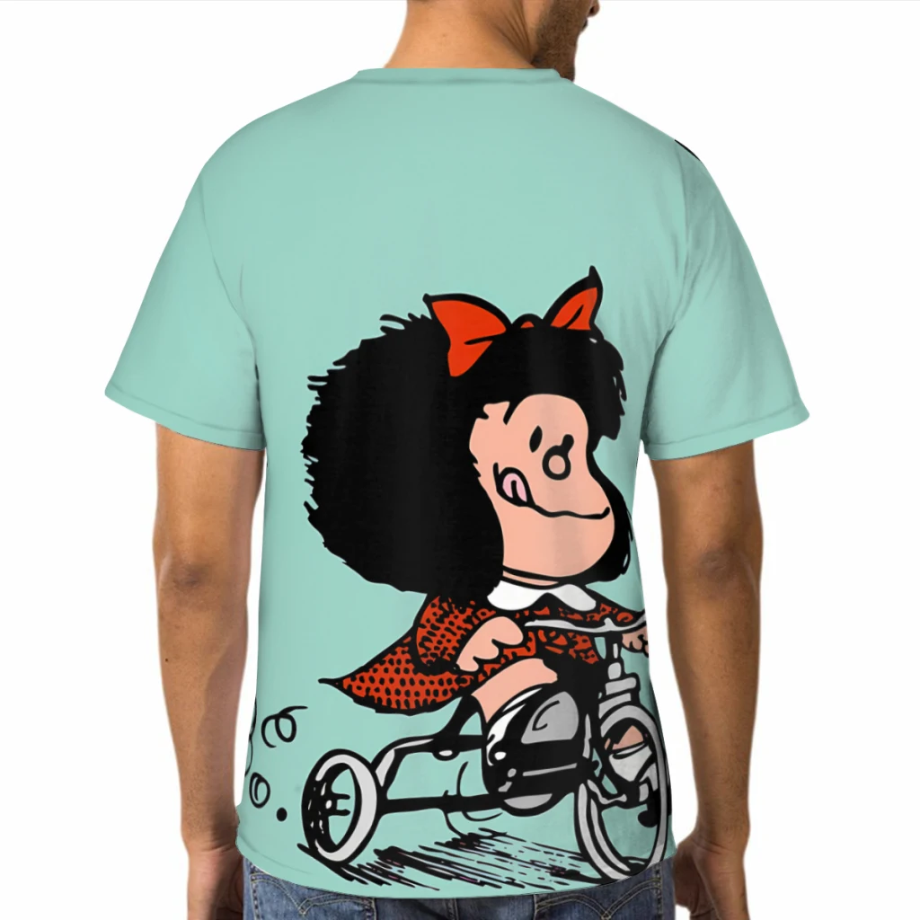 On A Bicycle Enjoys LifeAnime Mafalda Polyester Print Men T Shirt Outdoor Sports Quick-drying Clothes Casual T-Shirt Street Tees