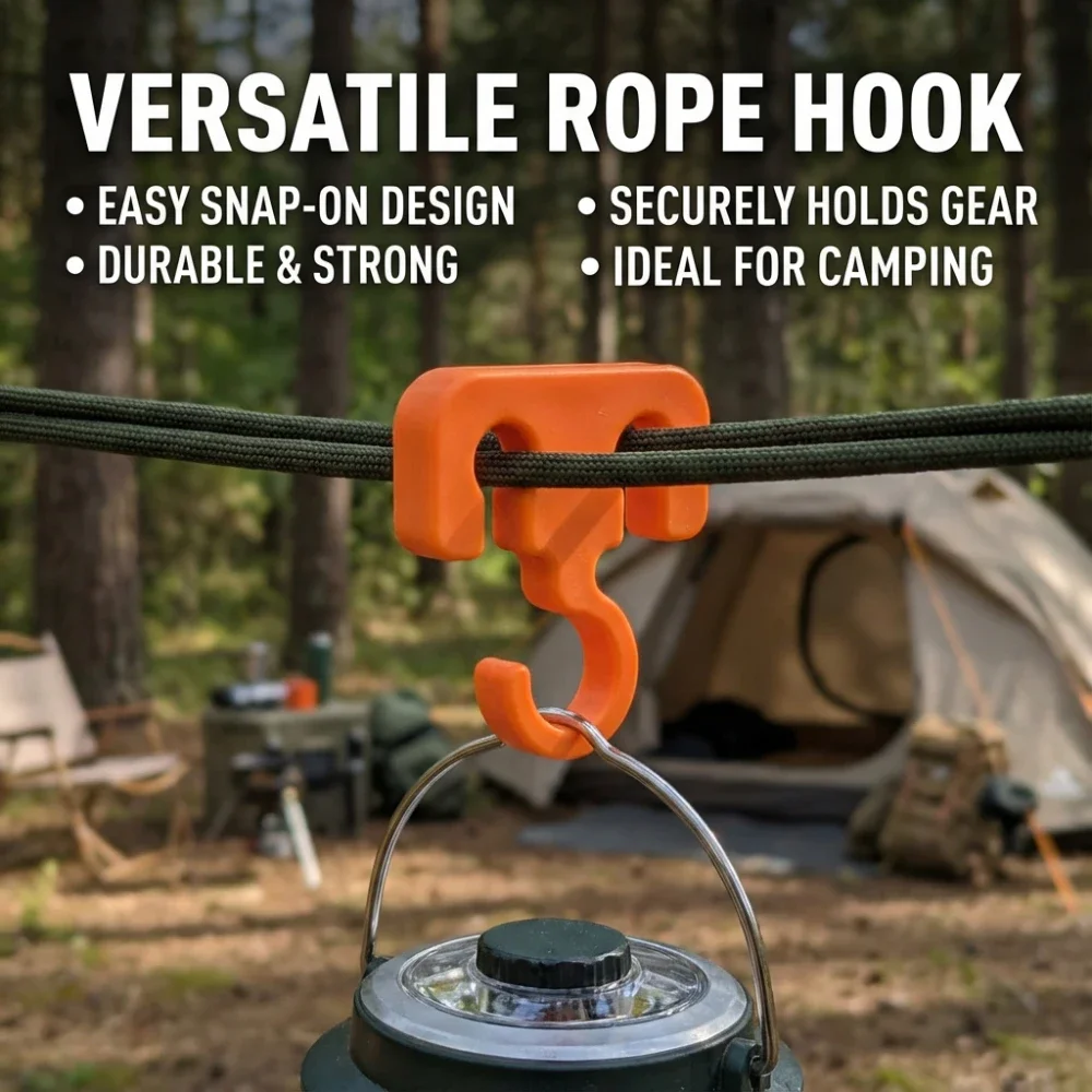 2pcs Simple Rope Hooks - Portable Camping Gear Hooks Suitable for Tents, Water Bottles, Gloves, Backpacks, Lights, Clothes