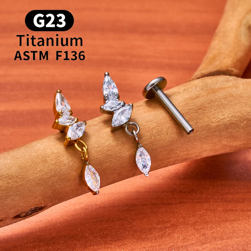 ASTM F136 Titan 16G CZ Drapierkette Flacher Ohrstecker Blumen-Knorpel-Ohrring Labret Lippen-Ohrloch-Tragus-Helix-Piercing-Schmuck – Detail 16