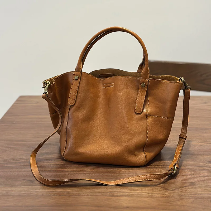 

Large Capaci Handmade Leather Buet Bag Women's Crossbody Bag Real Leather Wide Belt Handheld Single oulder Bag