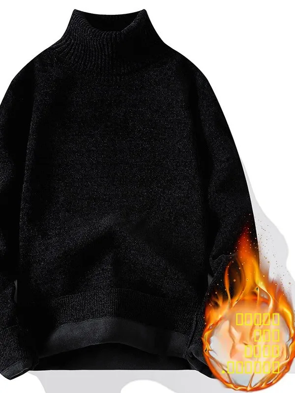 

Thiened Fce вязаный свитер с высоким воротником, мужской теплый топ, зимний однотонный базовый свитер, мягкий, уютный, повседневный, стандартного кроя