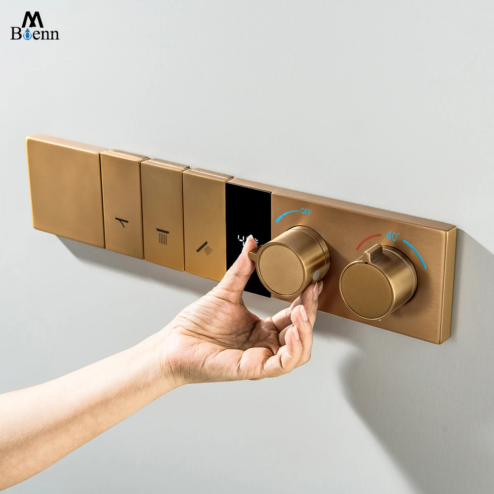 

M Boenn 3/4 Functions Push Button Type Shower Mixer Bathroom Faucets Smart Temperature Display Thermostatic Diverter Controller