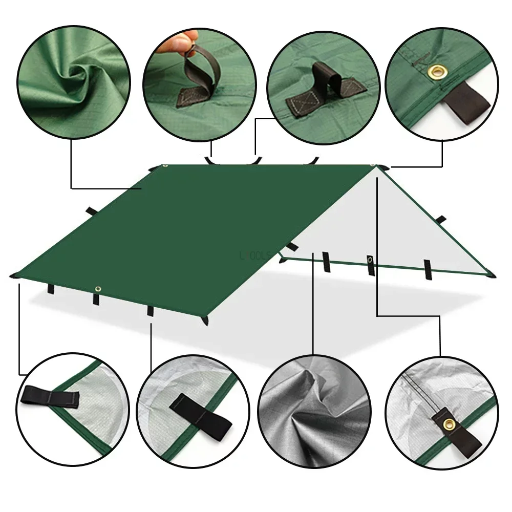 4x4m 4x3m 3x3m 19 Hang Points Tent Tarp Survival Sun Shelter Shade Canopy Waterproof Outdoor Camping Tourist Beach SunShade