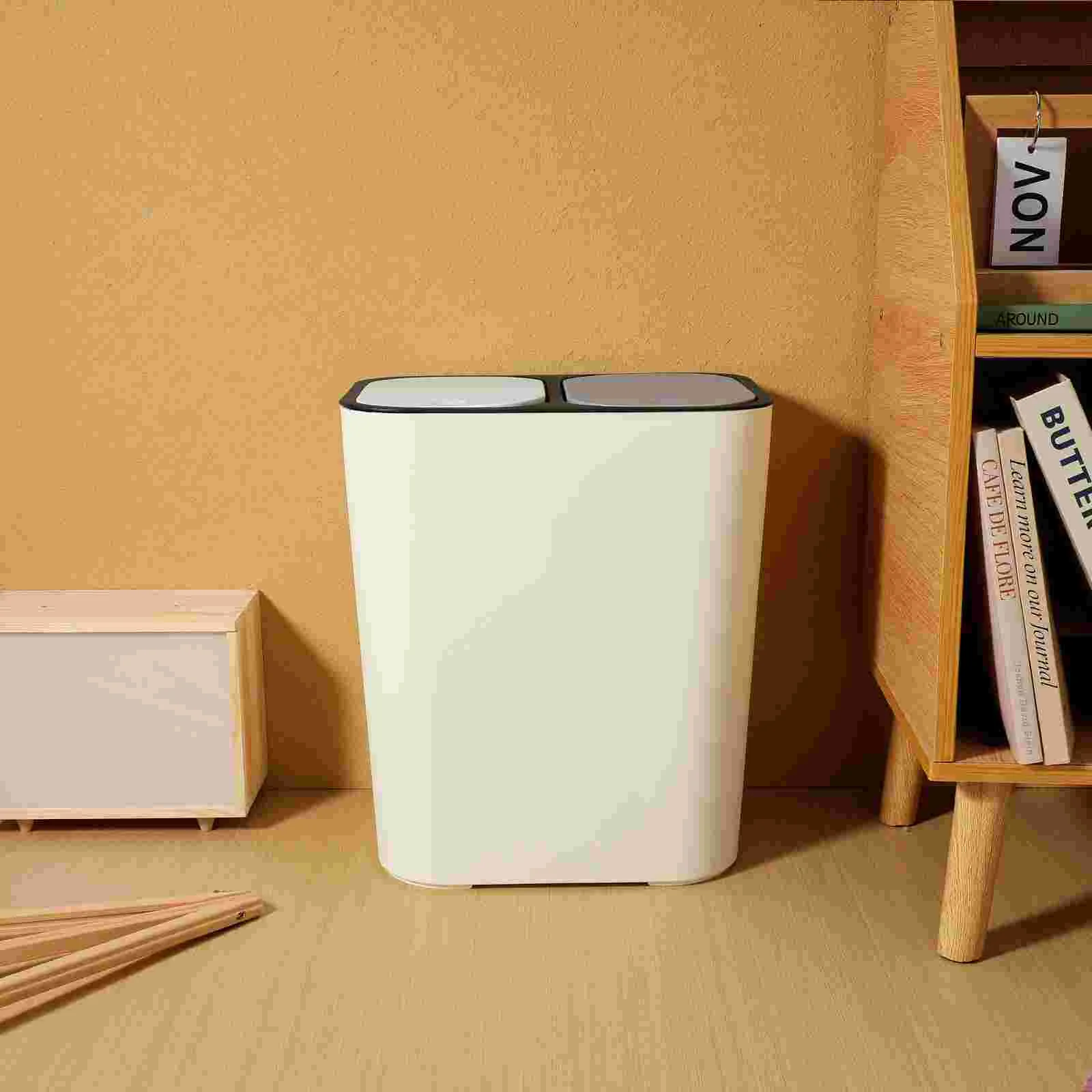 Dry and Wet Separation Trash Can Must-have Trashcan Diaper Beige Home Wastebasket Bucket Plastic Bin Drain