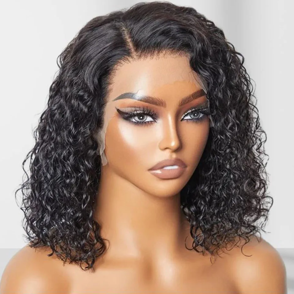 14 Inch Short Bob Wigs 13x4 Deep Wave Bob Lace Wig Human Hair 180% Density Deep Curly 100% Virgin Human Hair Wig For Black Woman