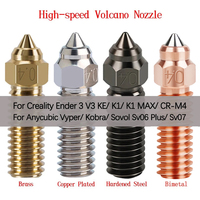 Nozzles For Creality Ender 3 V3 KE/ K1/ K1 Max/ CR-M4 High Quality Brass Copper Plated Hardened Steel Bimetal Volcano Nozzle