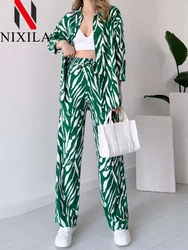 New in Summer Leopard Print 2 Piece Sets Womens Outfits Elegant Shirt Pajamas for Women Long Sleeves Tops Wide Leg Pants Sets