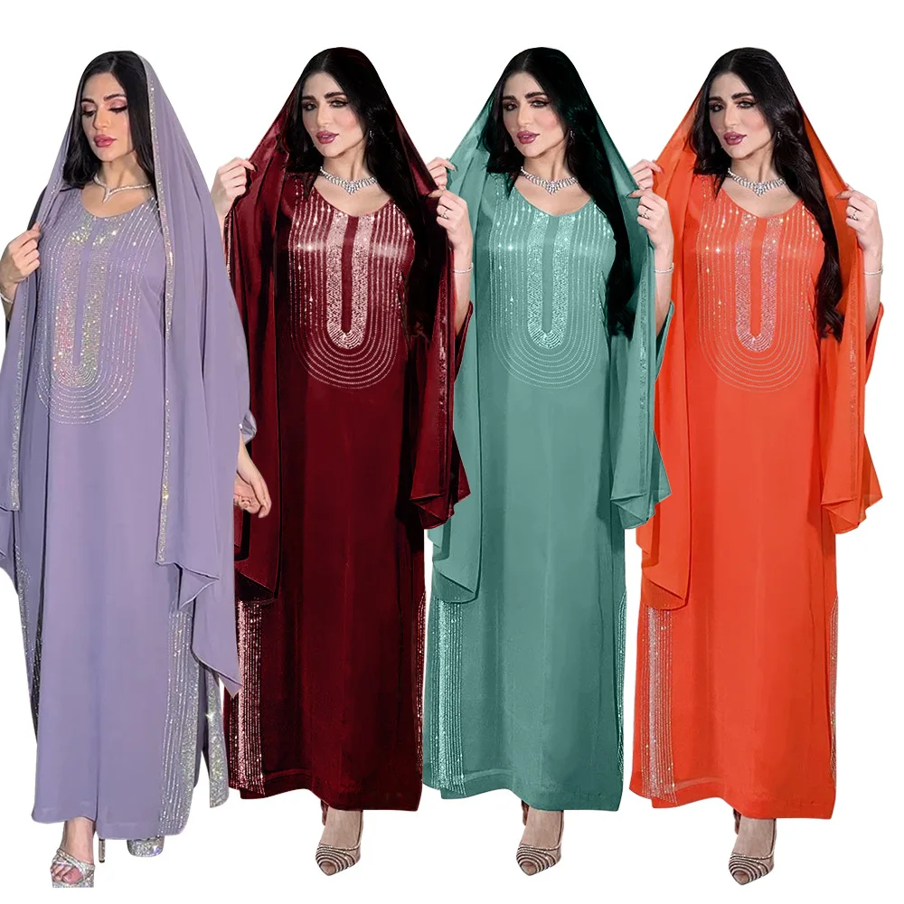 

Eid Muslim Abaya for Women Party Dresses Jalabiya Headscarf Kaftan Islam Vestidos Arab Long Robe Ramadan Morocco Dubai Abayas