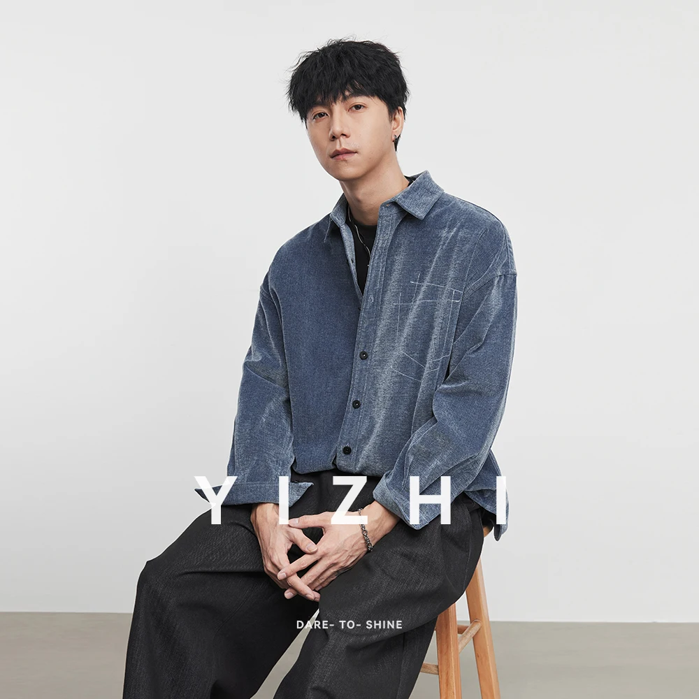 

2025 New Solid Color Retro Shirt Men's Spring Fashion Simple Basic Long Sleeve Shirt American Style High Quality Thick Jacket