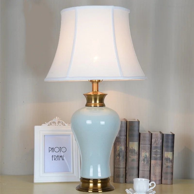 

Ceramic table lamp Modern simple American living room corner study creative table lamp New Chinese large bedroom bedside lamp