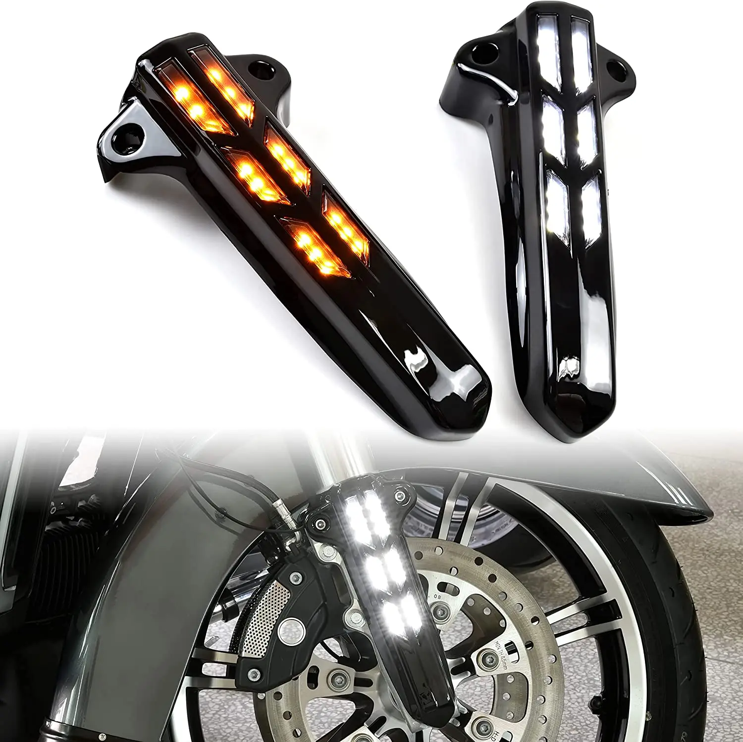 

For Harley Davidson Front Fork Turn Signals Light Motorcycle White/Amber LED