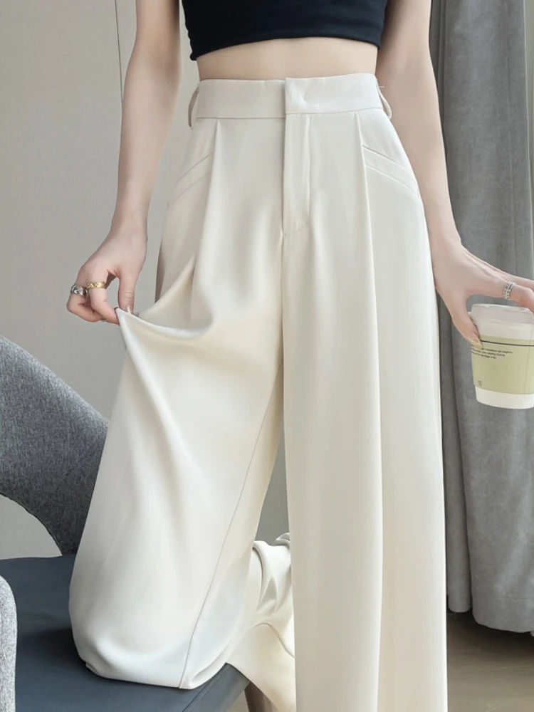 Pantalon blanc à jambes droites pour femmes, nouveau Dra, jambes larges, taille haute, Long, coréen, pour les déplacements, vent, été 2025